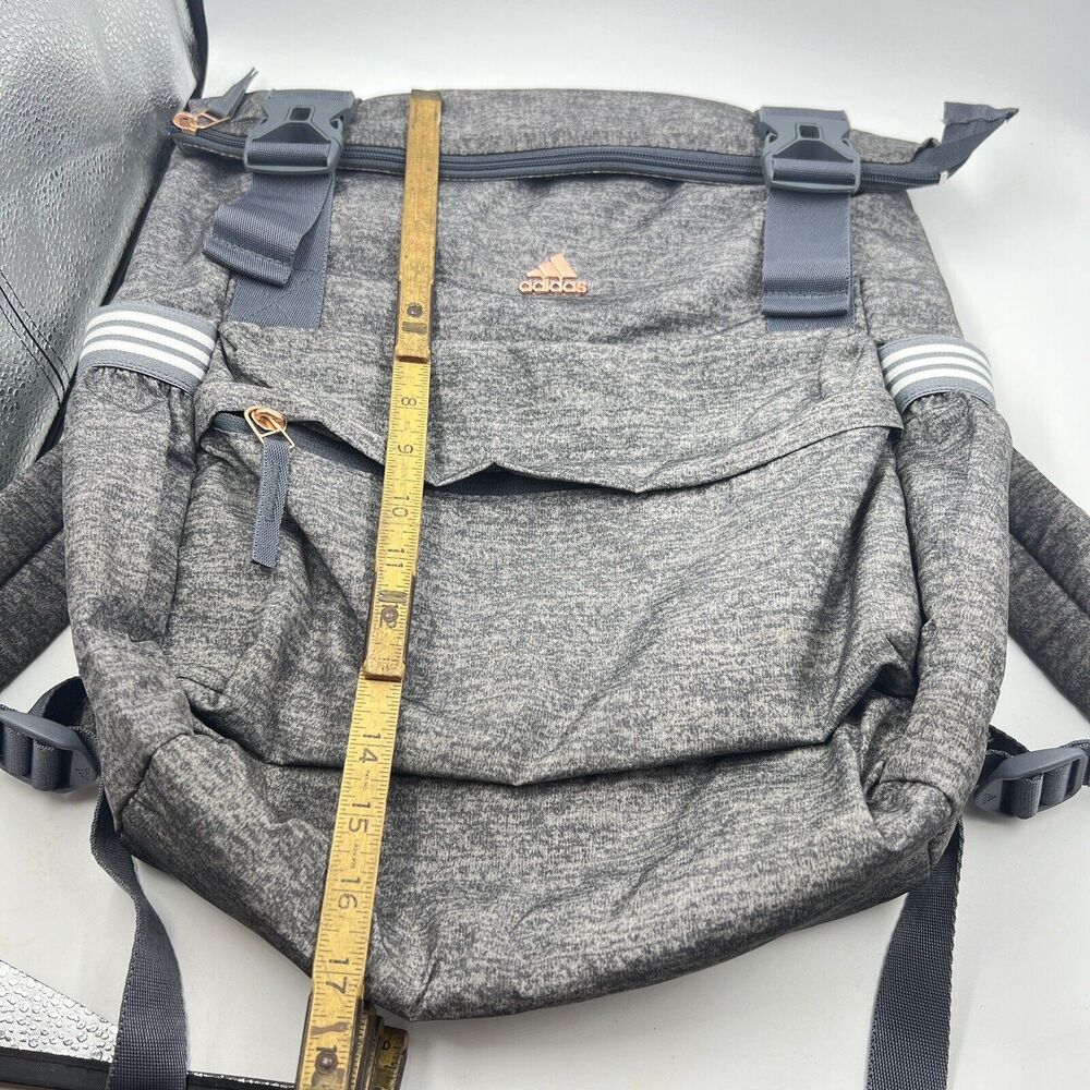 Adidas Yola III Backpack Charcoal Gray Rose Gold Detail Fold over Top Padded - Picture 6 of 8